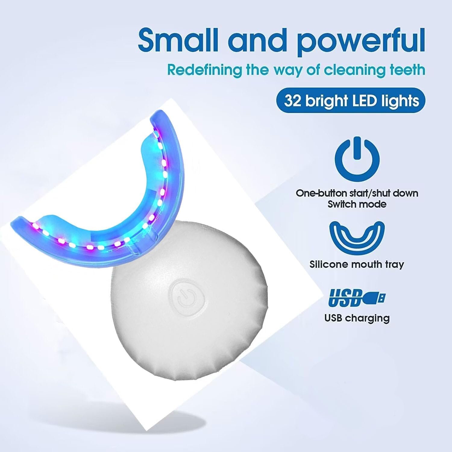 32LED Inductive Charging Tooth whitening System Teeth Bleaching Light-Accelerated BleachingTrays Kit with 16 Powerful Red  16Blue LED Lights (Black)