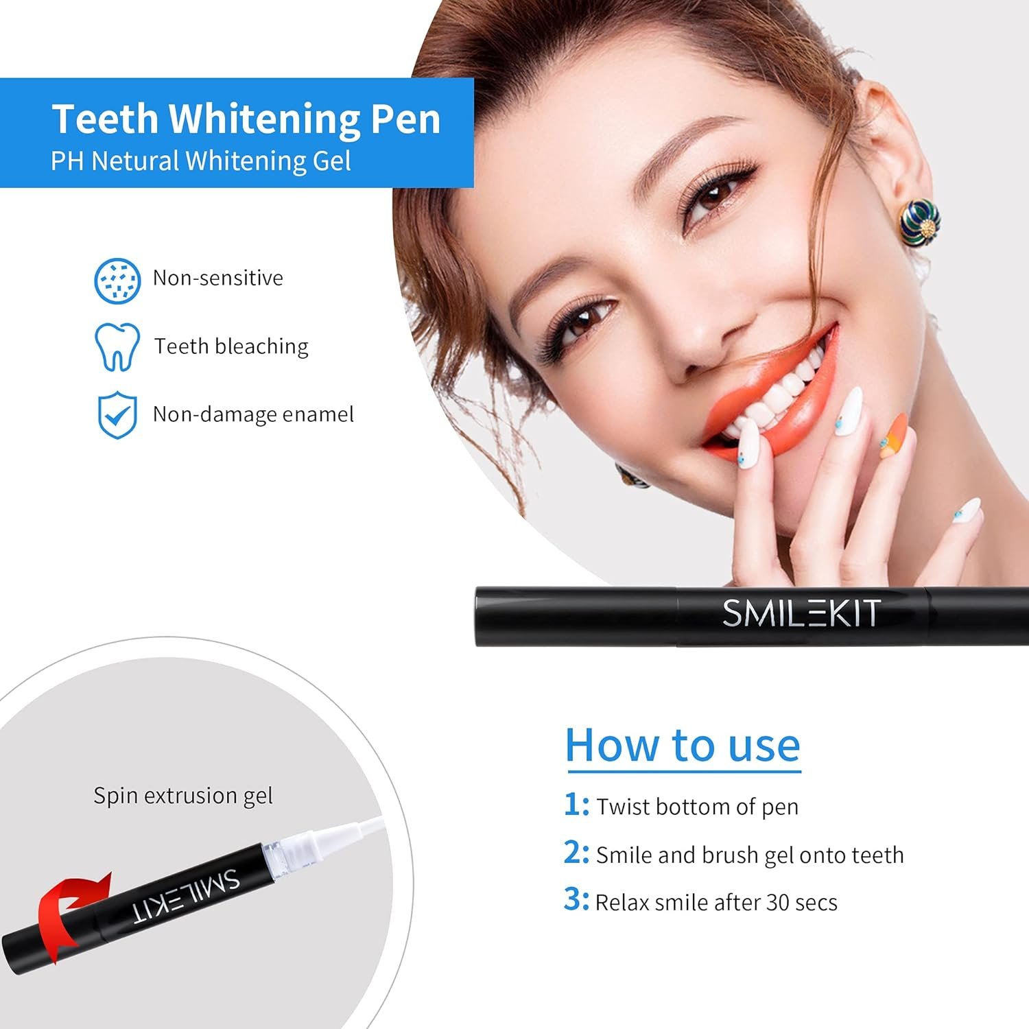 Afranti Home Use Wireless Teeth Whitening Kit with 16-Point LED Blue Lights Accelerator, Natural Whitening Effective Stain Removal Include 4 Teeth Whitening Gel Pens Complimentary Color Card