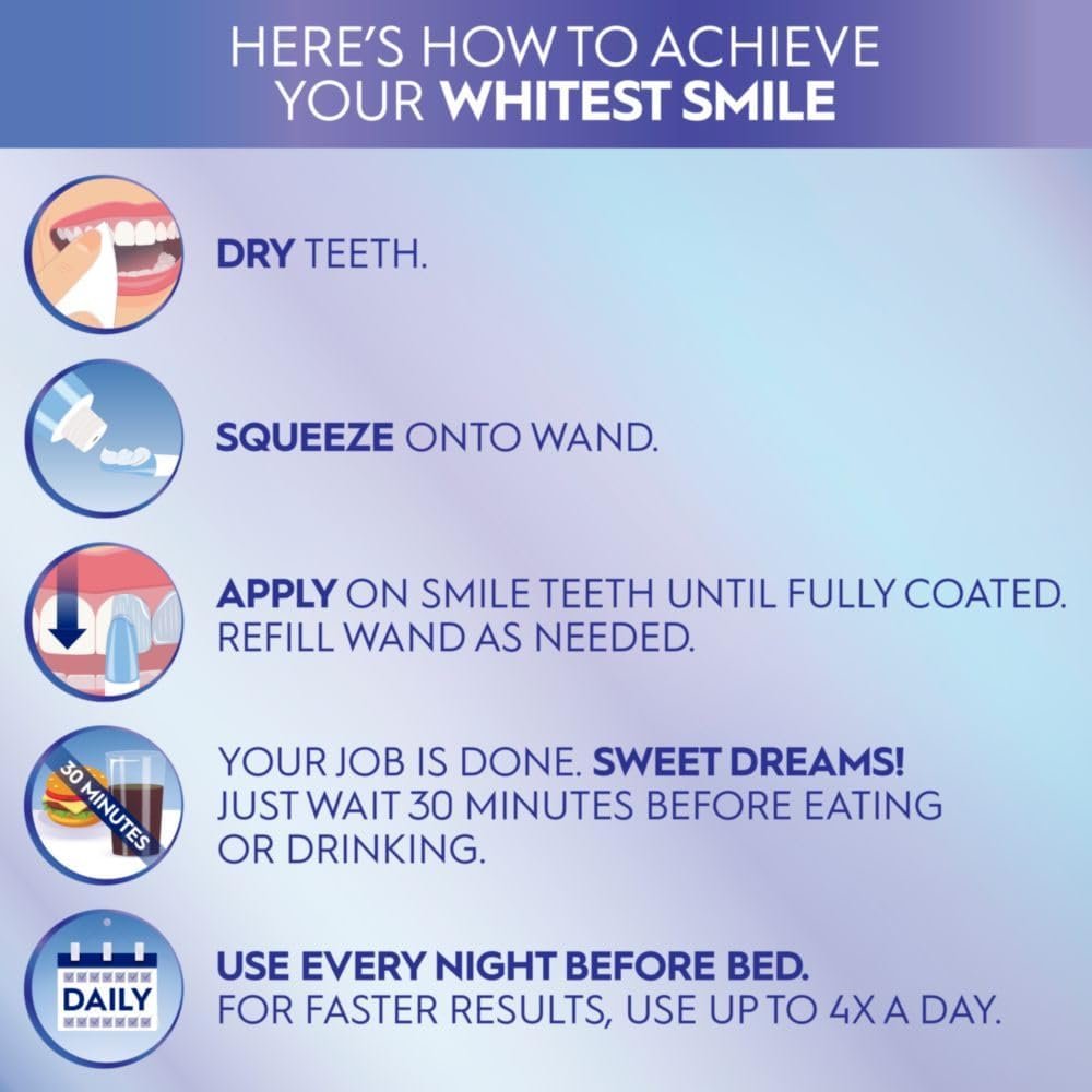 Crest Whitening Emulsions Leave-On Teeth Whitening Gel Kit + Overnight Freshness with Wand Applicator and Stand, Apply  Sleep, 0.88 Oz