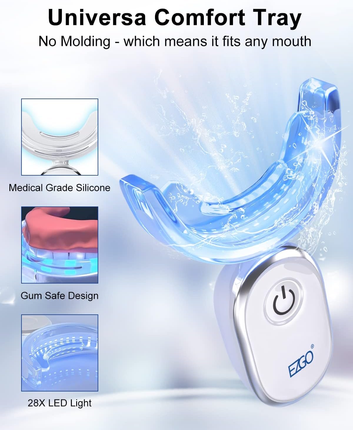 EZGO Teeth Whitening Kit with LED Light, Non-Sensitive Teeth Whitener with 1 Month Teeth Whitening Strip, 28LED Teeth Whitening Light, Help to Remove Teeth Stains from Coffee, Tea and Wine (28Count)