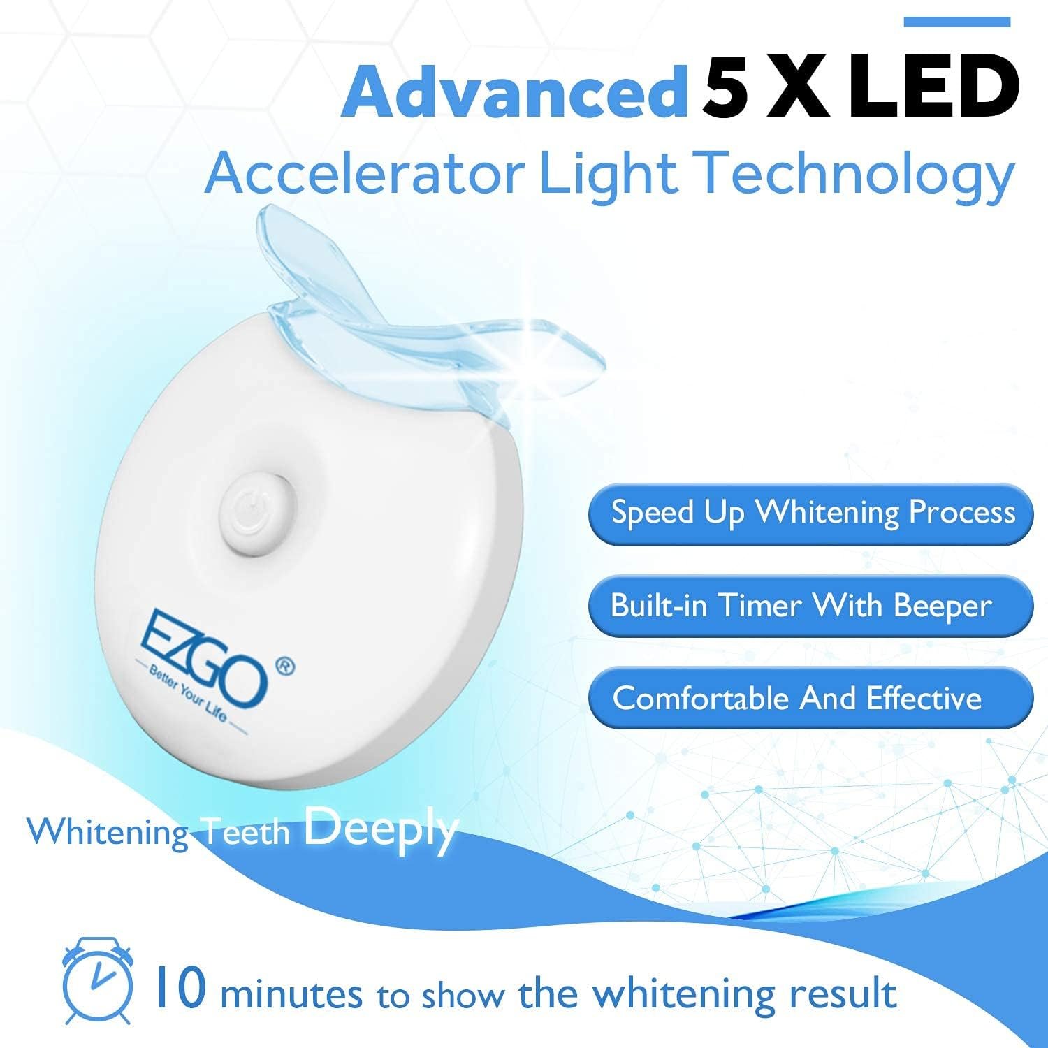 EZGO Teeth Whitening LED Accelerator Lights, 5 X LED Light Whiten Teeth Faster, Works with Tooth Whitening Gel, Whitening Trays or White Strips