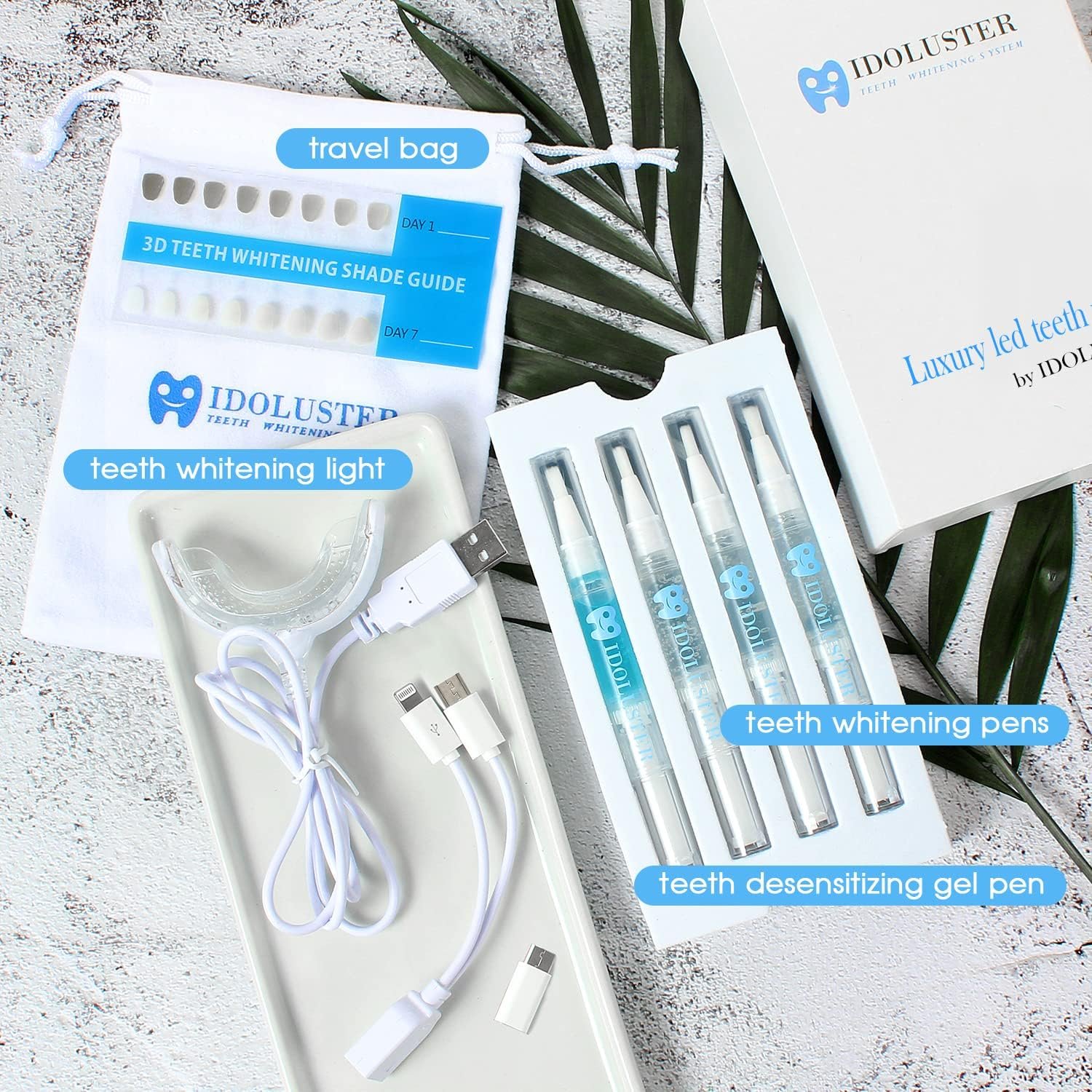 IDOLUSTER Teeth Whitening Kit with LED Light, Fast Tooth Whitener Gel  Red and Bule Teeth Whitening Light, 3 Pcs Teeth whitening pens, Desensitizing Gel, Teeth Whitening System for Sensitive Teeth