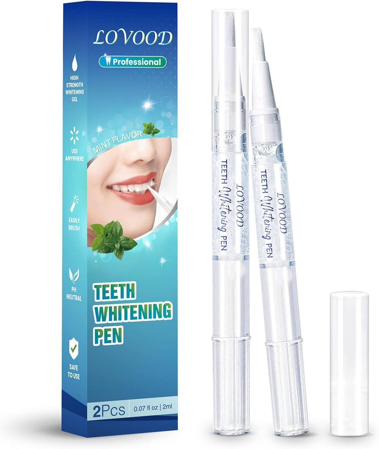 LOVOOD Teeth Whitening Pen(2 Pcs), 20+ Uses, Effective, Painless, No Sensitivity, Travel Friendly, Easy to Use, Beautiful White Smile, Effective Tooth Whitener, Natural Mint Flavor