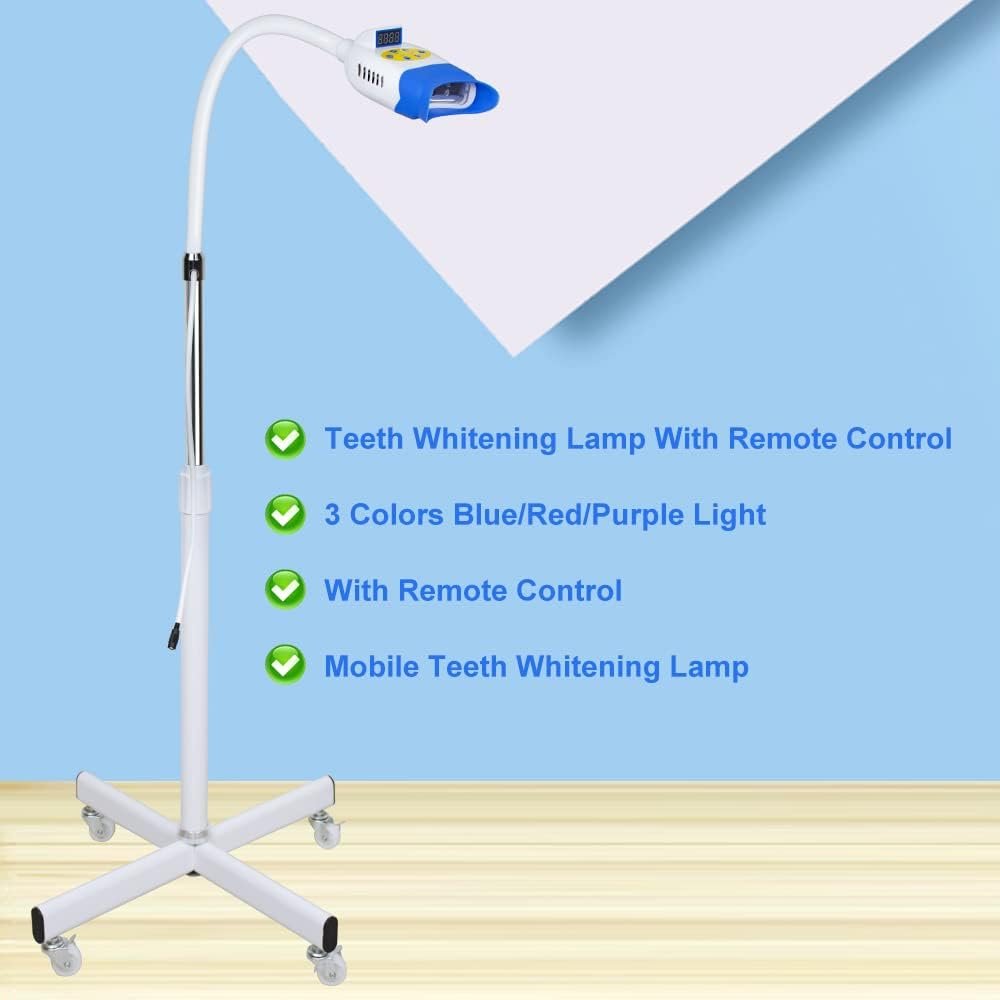 Professional Teeth Whitening Machine LED Light, Mobile 36W Dental Teeth Whitening Lamp Bleaching, Tooth Whitener 3 Colors Blue/Red/Purple Light with Remote Control