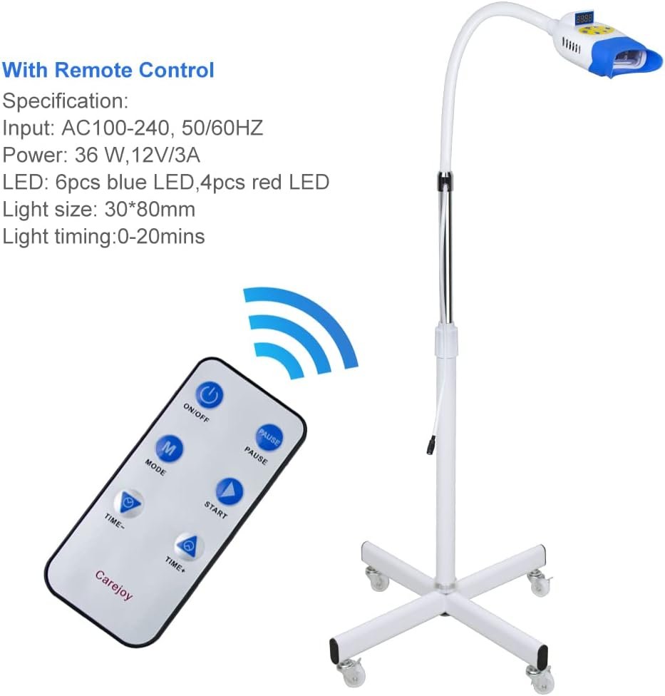 Professional Teeth Whitening Machine LED Light, Mobile 36W Dental Teeth Whitening Lamp Bleaching, Tooth Whitener 3 Colors Blue/Red/Purple Light with Remote Control