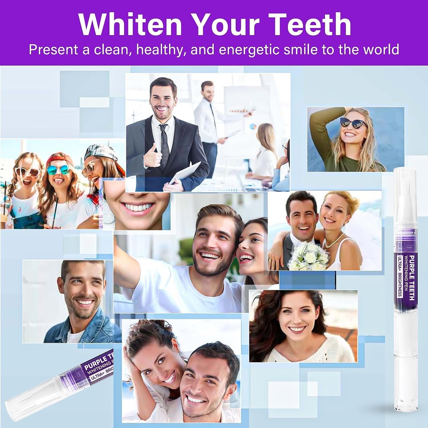 Purple Teeth Whitening Pen, Purple Toothpaste for Teeth Whitening, Teeth Whitener for Sensitive Teeth, Stain Removal and Fights Bad Breath, 4 PCS