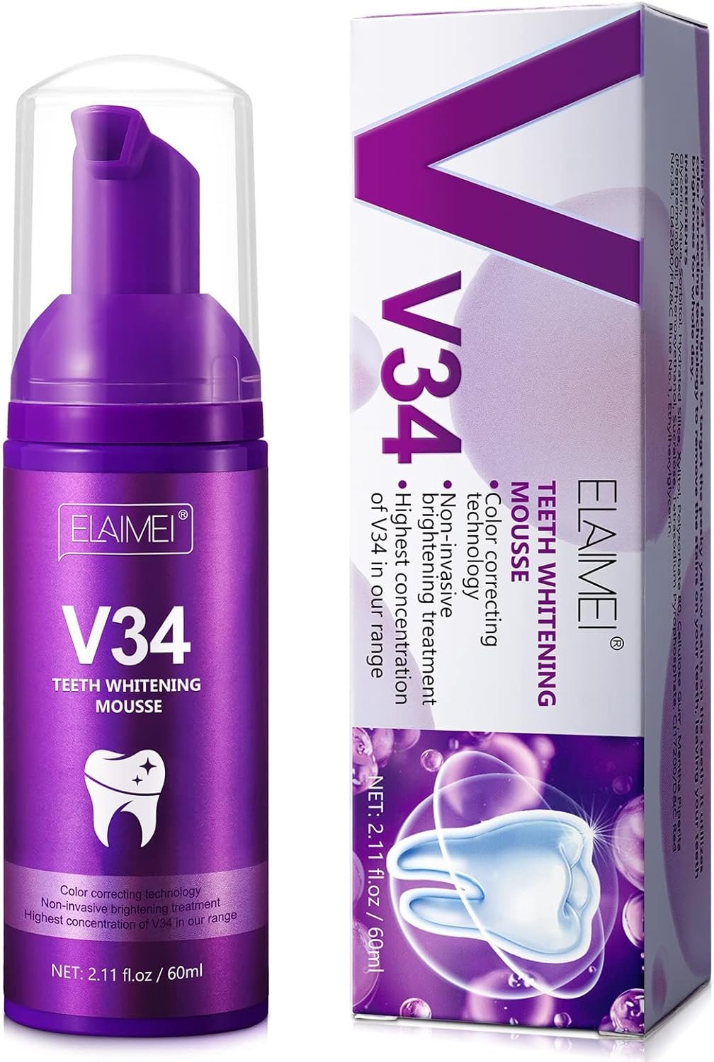 Purple Toothpaste for Teeth Whitening, v34 Color Corrector Toothpaste, Purple Toothpaste Whitening, Colour Correcting Tooth Stains Fit for Sensitive Teeth Leaving Teeth Bright for the Whole Day (60ml)