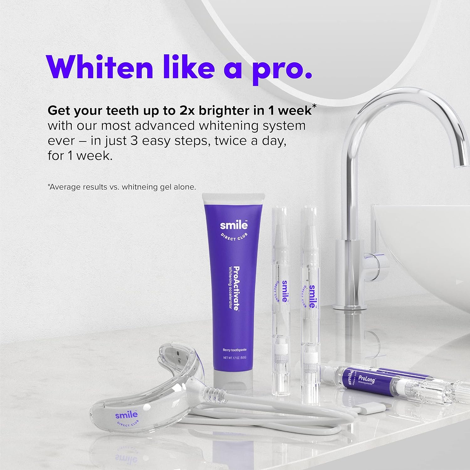 SmileDirectClub Pro Teeth Whitening Gel System with LED Light - 4 Pack Pens and Whitening Toothpaste - Professional Strength Hydrogen Peroxide - Pain Free and Enamel Safe