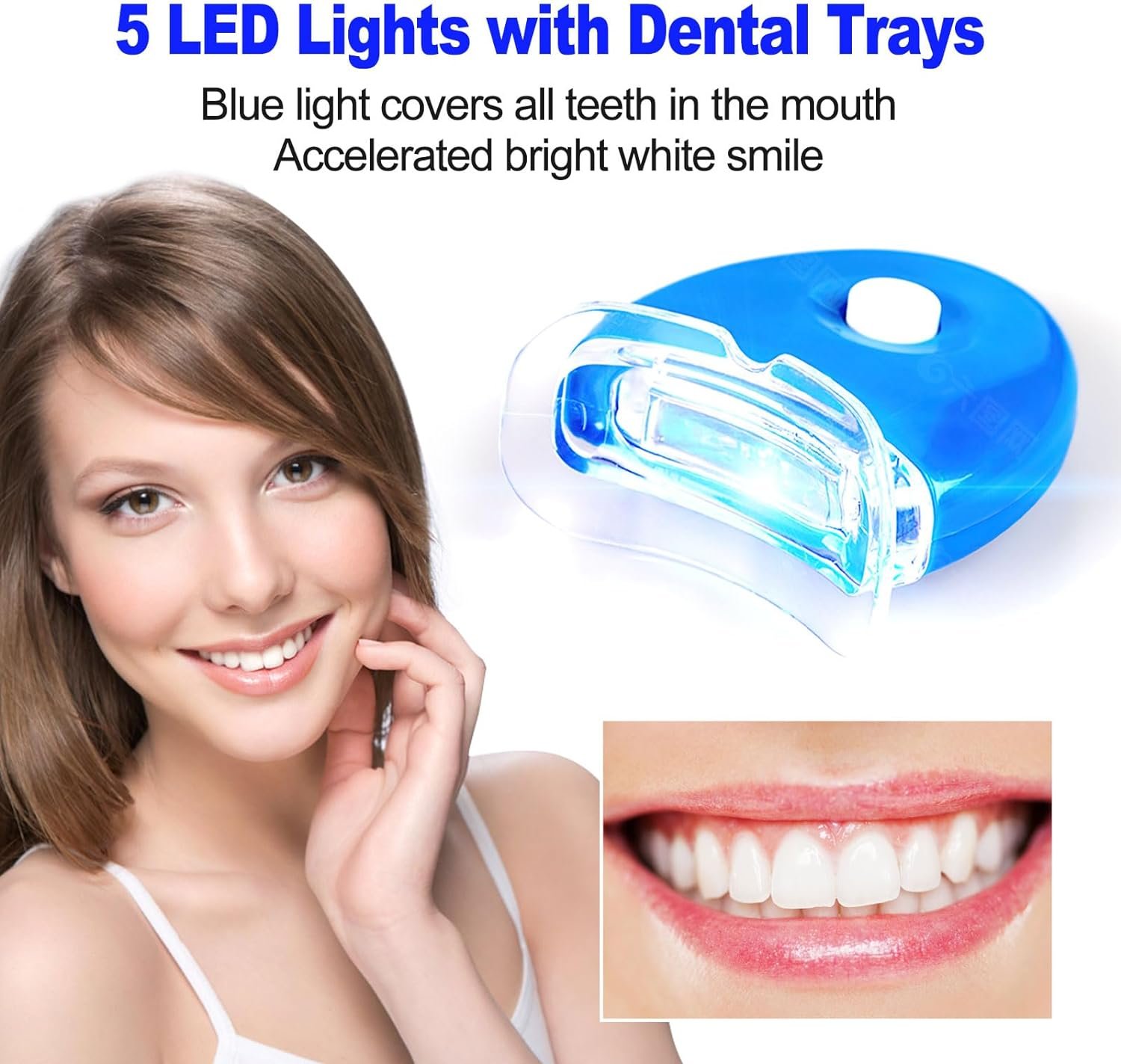 Teeth Whitening Accelerator Light, with Mouth Tray and Case, 5 Blue LED Teeth Whitening Light,Wireless Teeth whitening LED Light | White