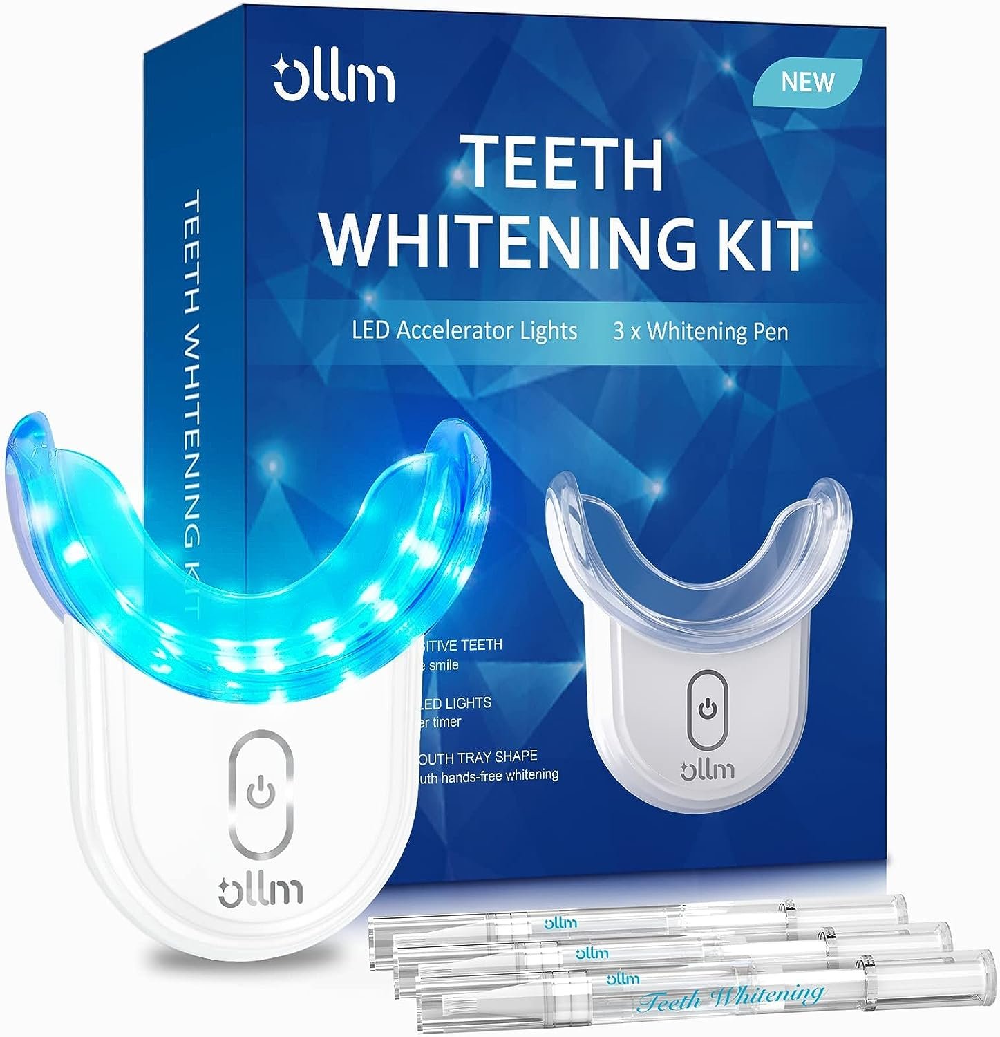 Teeth Whitening Kit Gel Pen Strips - Hydrogen Carbamide Peroxide for Sensitive Teeth, Gum,Braces Care 32X LED Light Tooth Whitener, Professional Oral Beauty Products Dental Tools 2 Mouth Trays