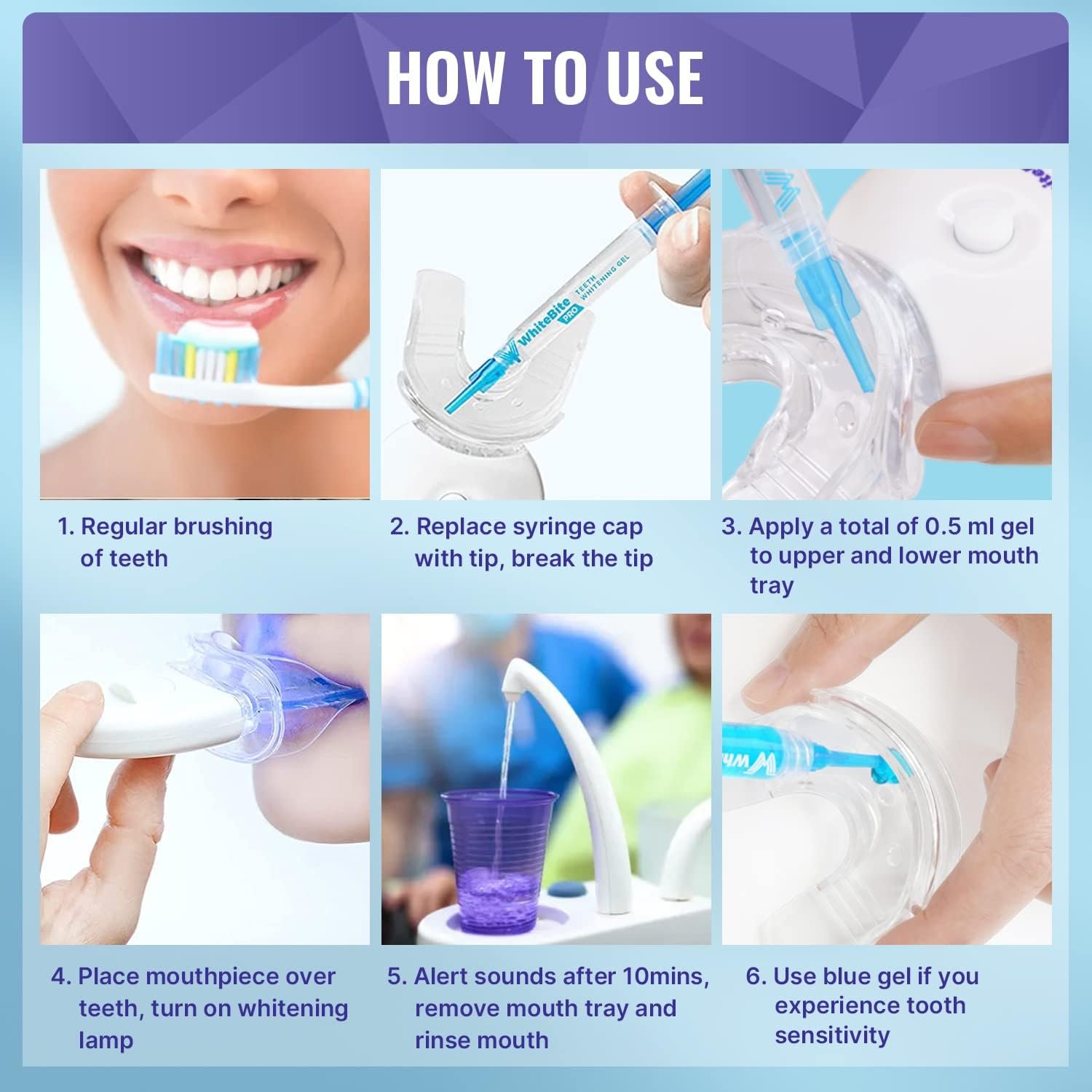 Teeth Whitening Kit LED Light: Whitebite Pro Tooth Whitener with Carbamide Peroxide Gel for Sensitive Teeth - Professional Dental System with Mouth Tray for a Bright White Smile