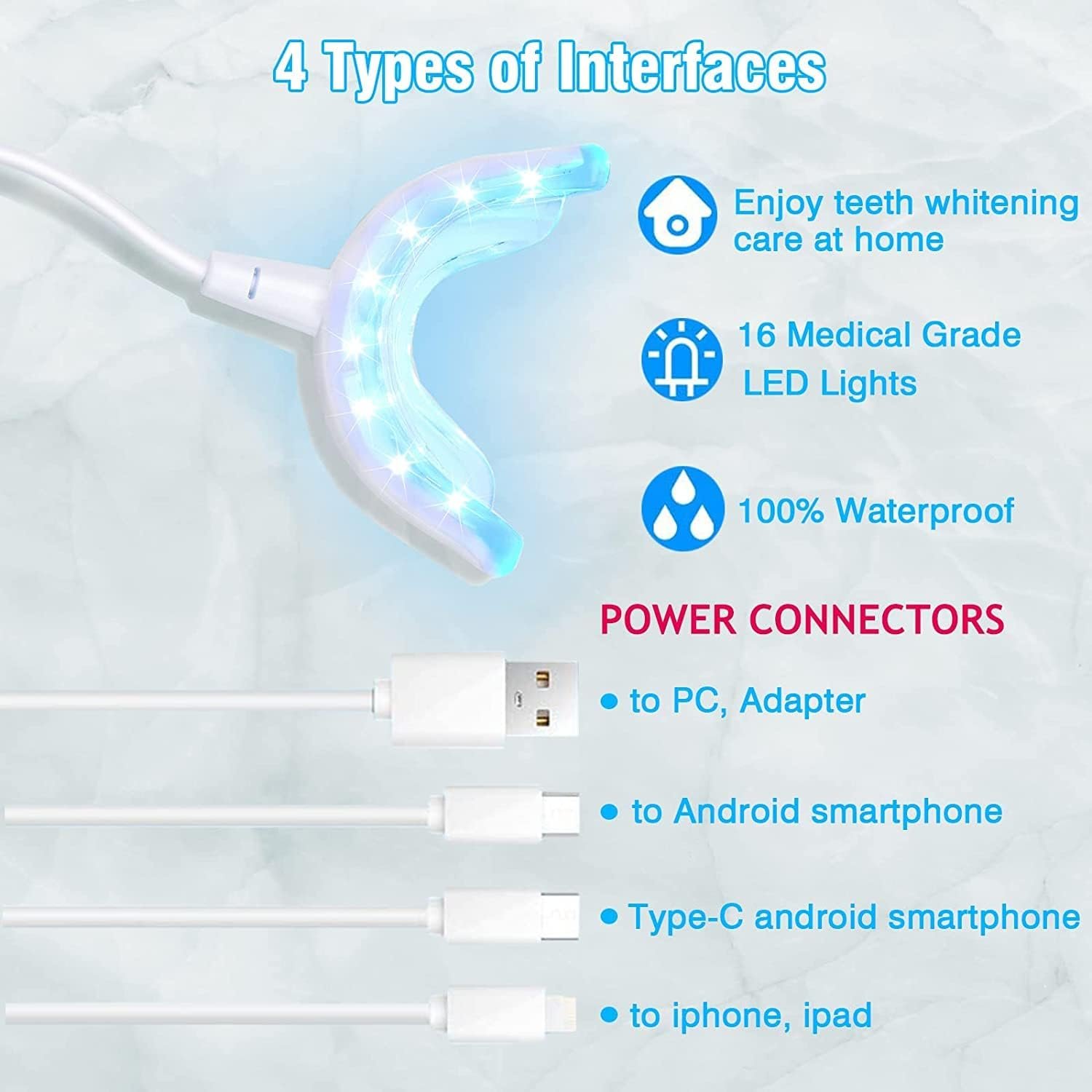 Teeth Whitening Kit Tooth Whitener - DOUCEUR Dental Bleaching System Professional with 16X LED Mouth Tray Light 5Pcs Whiting Gel Pen for Purely Whitening of Sensitive Teeth