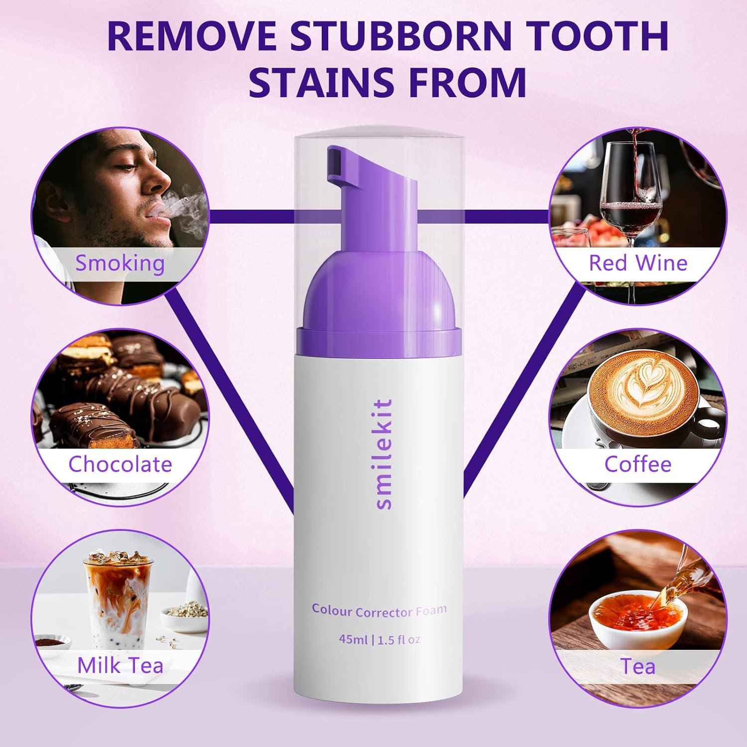 v34 Purple Toothpaste Foam for Teeth Whitening - Premium Whitener, Non-Abrasive, Color Corrector Purple Toothpaste, Teeth Whitening Kit, Teeth Whitening Booster