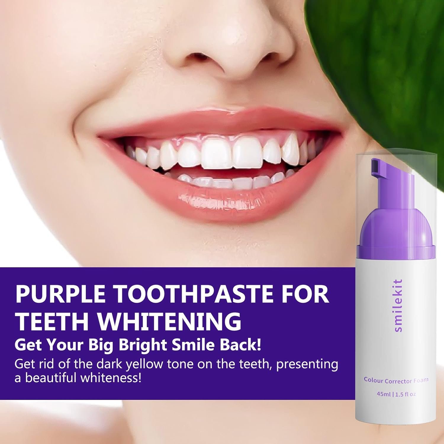 v34 Purple Toothpaste Foam for Teeth Whitening - Premium Whitener, Non-Abrasive, Color Corrector Purple Toothpaste, Teeth Whitening Kit, Teeth Whitening Booster